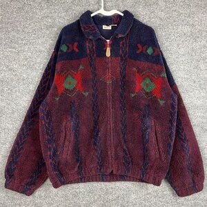 Vintage Woolrich Fuzzy Sherpa Zip Up Jacket‎ Aztec Geometric Sz L USA MADE